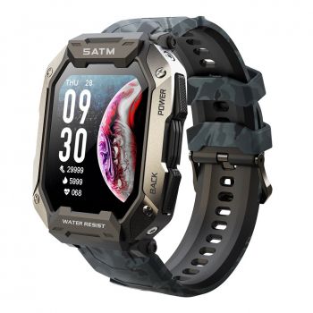 Smartwatch Tio Fitness Tracker Stil Militar Rezistenta la apa IP68 Inot Bataile inimii Monitorizeaza Oxigen din sange 24 Sporturi Camuflaj Albastru