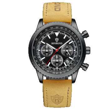 BinBond Ceas barbatesc Quartz Analog Elegant Piele Maro Negru