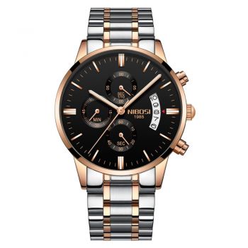 Ceas barbatesc de mana Nibosi Fashion Quartz Casual Elegant Analog Argintiu Auriu Negru