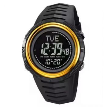 Ceas barbatesc de mana Skmei Casual Digital Fashion Compass Sport Alarma Negru Auriu