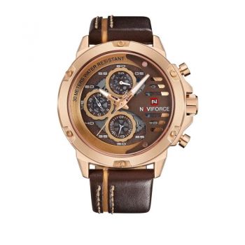 Ceas barbatesc Naviforce Elegant Casual Analog Quartz Cronograf Maro Auriu Roze