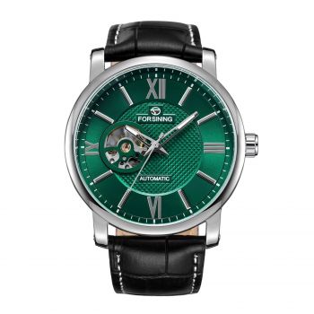 Ceas Barbati Forsining 8296 Argintiu-Verde Mecanic ,   Design Luxury, Functii Multiple, Rezistent la Apa 3ATM