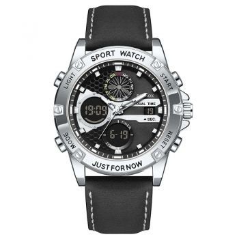 Ceas Barbati Foxbox FB0089 Argintiu-Negru ,   Design Sport Functii Multiple, Rezistent la socuri, Rezistent la Apa 3ATM