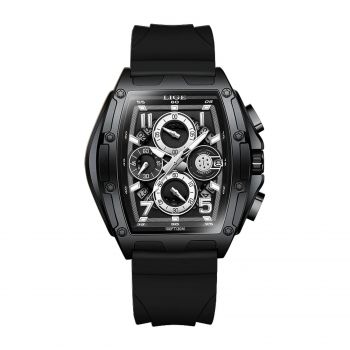 Ceas Barbati Lige 89110 Negru ,   Design Casual, Functii Multiple, Afisaj Luminos, Rezistent la Apa 3ATM
