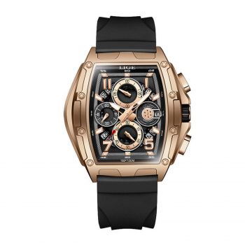 Ceas Barbati Lige 89110 Rose Gold-Negru ,   Design Casual, Functii Multiple, Afisaj Luminos, Rezistent la Apa 3ATM