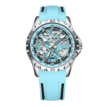 Ceas Barbati Lige 89118 Cyan ,   Ceas Mecanic, Design Sport, Functii Multiple, Afisaj Luminos, Rezistent la Apa 3ATM