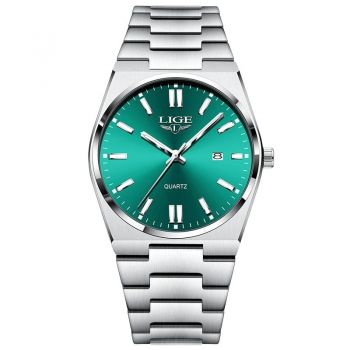 Ceas Barbati Lige 89153 Argintiu-Verde ,   Design Business, Functii Multiple, Afisaj Luminos, Rezistent la Apa 3ATM