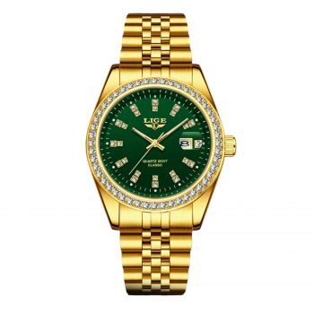 Ceas Barbati Lige 89183 Auriu-Verde ,   Design Business, Functii Multiple, Afisaj Luminos, Rezistent la Apa 3ATM