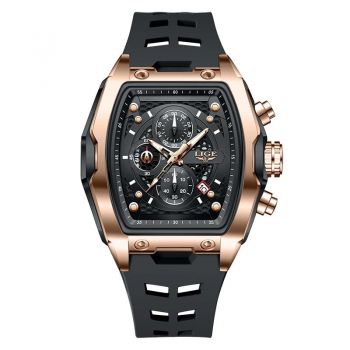 Ceas Barbati Lige 89194 Rose Gold-Negru ,   Design Casual, Functii Multiple, Afisaj Luminos, Rezistent la Apa 3ATM