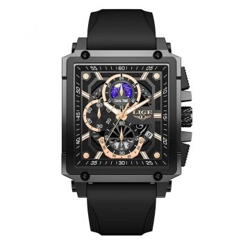 Ceas Barbati Lige 89217 Negru-auriu ,   Design Sport, Functii Multiple, Cronograf, Rezistent la socuri, Rezistent la Apa 3ATM