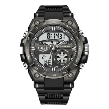 Ceas Barbati Lige 8971 Negru ,   Design Military, Functii Multiple, Cronograf, Rezistent la Apa 5ATM