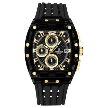 Ceas Barbati Naviforce 7105 Negru-Auriu ,   Design Military, Functii Multiple, Rezistent la socuri, Rezistent la Apa 3ATM