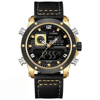 Ceas Barbati Naviforce 9236 Negru-Auriu ,   Functii Multiple, Design Military, Cronometru, Rezistent la Apa 3ATM
