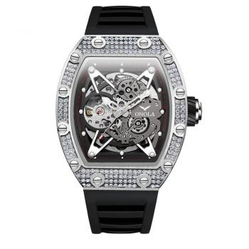 Ceas Barbati Onola 3838 Argintiu-Negru ,   Mecanic, Design Luxury, Luminos, Rezistent la Apa 3ATM