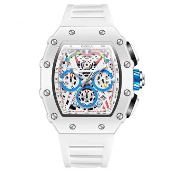 Ceas Barbati Onola 6827 Alb ,   Design Sport, Luminos, Functii Multiple, Cronograf, Rezistent la Apa 3ATM