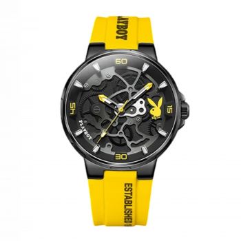 Ceas Barbati Playboy 3052 Negru-Galben ,   Design Luxury, Functii Multiple, Afisaj Luminos, Rezistent la Apa 3ATM