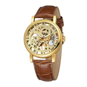 Ceas Barbati T-Winner 8005 Maro-Auriu Mecanic ,   Design Luxury, Casual, Curea din Piele Naturala