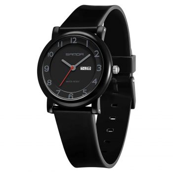 Ceas Copii Sanda 3225 Negru ,   Design Fashion, Analog, Afisaj Data, Rezistent la Apa 3ATM