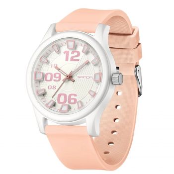 Ceas Copii Sanda 3252 Roz-Alb ,   Design Sport, Analog, Diver, Rezistent la Apa 5ATM