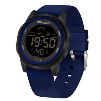 Ceas Copii Sanda 6182 Bleumarin-Negru ,   Design Sport, Digital, Afisaj Data, Alarma, Rezistent la Apa 5ATM