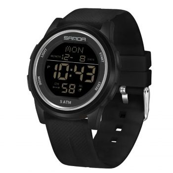 Ceas Copii Sanda 6182 Negru ,   Design Sport, Digital, Afisaj Data, Alarma, Rezistent la Apa 5ATM