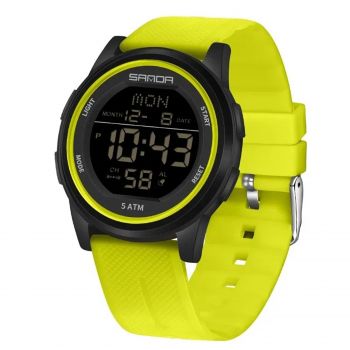 Ceas Copii Sanda 6182 Verde-Negru ,   Design Sport, Digital, Afisaj Data, Alarma, Rezistent la Apa 5ATM