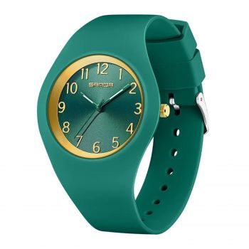 Ceas Copii Sanda 6186 Verde-Auriu ,   Design Sport, Analog, Rezistent la Apa 5ATM