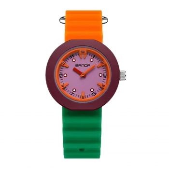 Ceas Copii Sanda 9108 Portocaliu-Verde ,   Design Fashion, Analog, Rezistent la Apa 3ATM