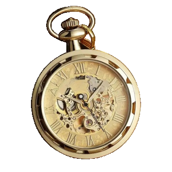 Ceas de buzunar, Gorben, Clasic, Vintage, Skeleton, Mecanic, Lant, Cifre romane, Auriu