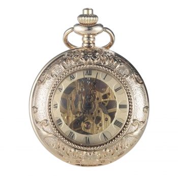 Ceas de buzunar Gorben PM006 Auriu - Luxury, Skeleton Mecanic, Steampunk, Afisaj cu Cifre Romane, Cu Lant Vintage Retro