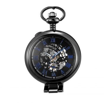 Ceas de buzunar Gorben PM229 Negru - Skeleton Mecanic, Afisaj cu Cifre Romane, Cu Lant Vintage Retro