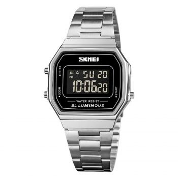 Ceas Digital Barbati SKMEI 1647 Argintiu ,   Afisaj LED, Functii Multiple, Design Irregular, Cronometru, Alarma, Rezistent la Apa 5ATM