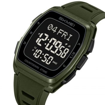 Ceas Digital Barbati SKMEI 2441 Verde-Army ,   Functii Multiple, Design Sport, Afisaj LED, Alarma, Rezistent la Apa 5ATM