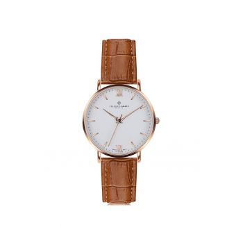 Ceas barbatesc  mecanism quartz - carcasa din otel - curea din piele naturala - alb - 40mm