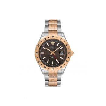 Ceas barbatesc  model V11040015 - 42mm - curea metalizata aurie - cadran maro