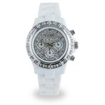 Ceas dama  36 mm - curea plastic alba - rezistenta la apa 5 ATM