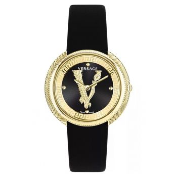 Ceas dama  Thea - piele neagra - 38mm - rezistent la apa 5 ATM - negru/auriu