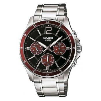Ceas  MTP-1374PD-5AVEF - elegant - negru - inox - curea argintie - mecanism quartz - 5 ATM