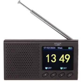 ADLER Radio portabil ADLER, FM, Bluetooth, ecran LCD 2.4 inch, alarma dubla, baterie Li-Ion, negru (AD 1198)