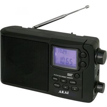 Akai Radio FM / AM / MW / SW portabil Akai APR-2418, alimentare retea sau baterii, iesire casti, ecran LCD, alarma, Sleep, Snooze