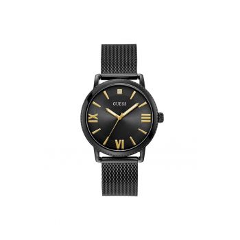 Ceas barbatesc  42 mm - curea din otel - negru - mecanism quartz - rezistenta la apa 5 ATM