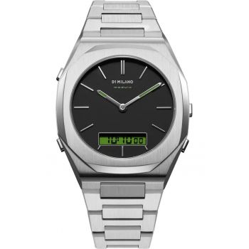 Ceas barbatesc  Module 366 - design retro-futurist - bratara din otel - negru - cu afisaj digital