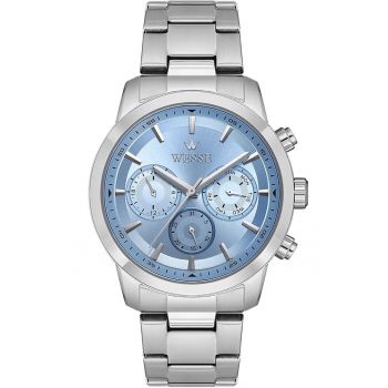 Ceas barbatesc  WWG207208 - 44mm - argintiu/albastru - rezistent la apa 5 ATM - otel