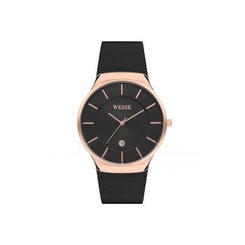 Ceas barbati  model WWG202007 - cu mecanism Quartz - rezistenta la apa 5 ATM - curea neagra - carcasa rotunda din otel roz Ceas barbati  model WWG202007 - cu mecanism Quartz - rezistenta la apa 5 ATM - curea neagra - carcasa rotunda din otel roz