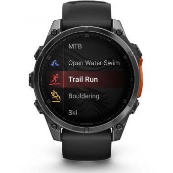 GARMIN Smartwatch Garmin fenix 8, 47mm, AMOLED, Glass, Otel inoxidabil, Slate Gray, Black Silicone Band