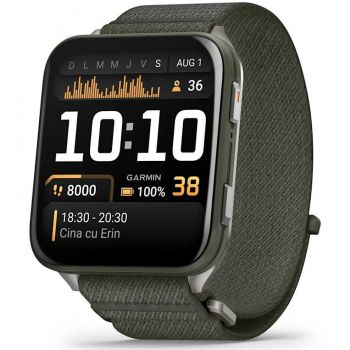GARMIN Smartwatch Garmin Venu X1, moss cu spate din titan argintiu, curea din nailon ComfortFit Moss