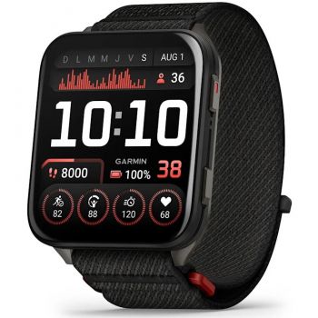 GARMIN Smartwatch Garmin Venu X1, negru cu spate din titan argintiu, curea din nailon ComfortFit Neagra