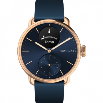 Withings Ceas inteligent Bluetooth Withings ScanWatch 2, 38mm (Activitate, Monitorizare somn, ECG, Temperatura, SPO2 / Otel inoxidabil, bratara FKM, sticla safir)- Albastru