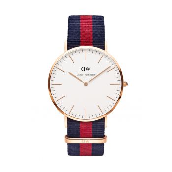 Ceas auriu rose cu curea in dungi 0