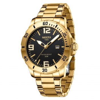 Ceas barbatesc de mana Nibosi Elegant Analog Quartz Casual Fashion Auriu Negru